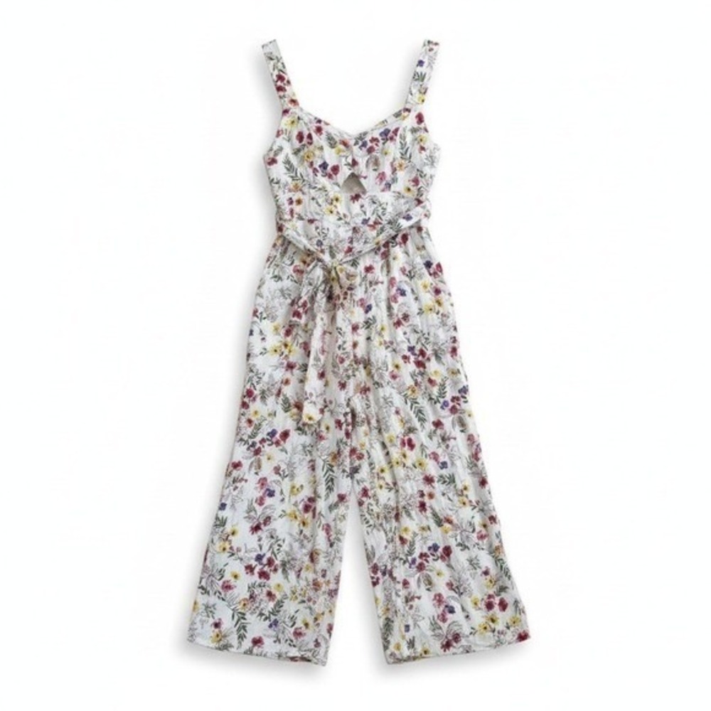 Fate Floral Jumpsuit Small White Cutout Tie Waist Wide Leg Cottagecore